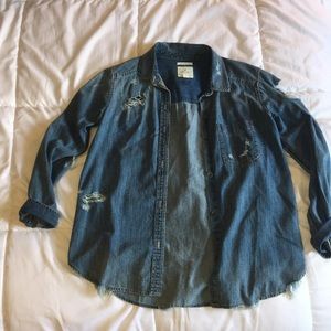 Distressed AEO Denim Button Up